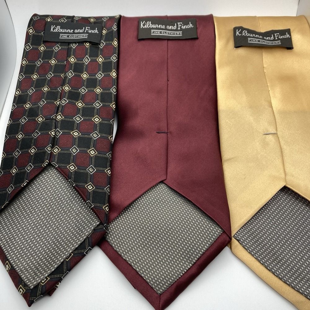 Kilburne and Finch Silk Ties Set of 3 | Burgundy Red Gold | Classic Width Lot